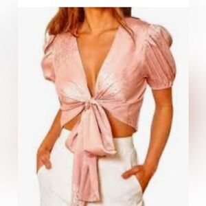 Lulu's Light Pink Puff Sleeve Tie-Front Blouse
